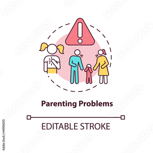 Parenting problem concept icon. Emotional hurt disturbance. Family conflict and discord abstract idea thin line illustration. Suffering child. Vector isolated outline color drawing. Editable stroke