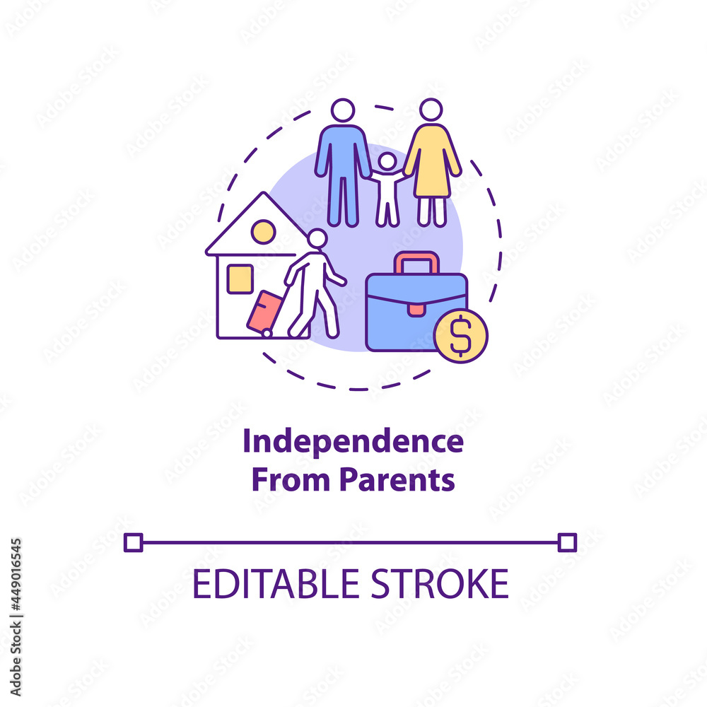 Independence from parents concept icon. Starting a family. Financial freedom. Private living and autonomy abstract idea thin line illustration. Vector isolated outline color drawing. Editable stroke