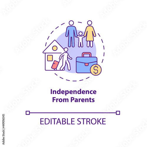 Independence from parents concept icon. Starting a family. Financial freedom. Private living and autonomy abstract idea thin line illustration. Vector isolated outline color drawing. Editable stroke