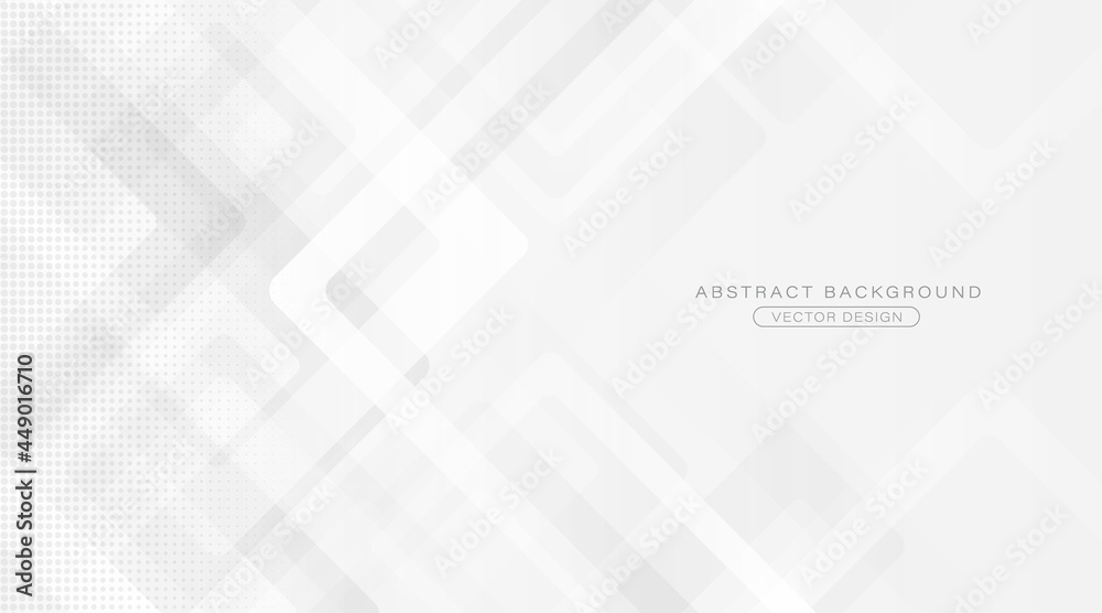 Abstract white and gray geometric background creative design. Modern simple gradient square geometry texture graphic element with halftone decoration. Vector illustration - obrazy, fototapety, plakaty 