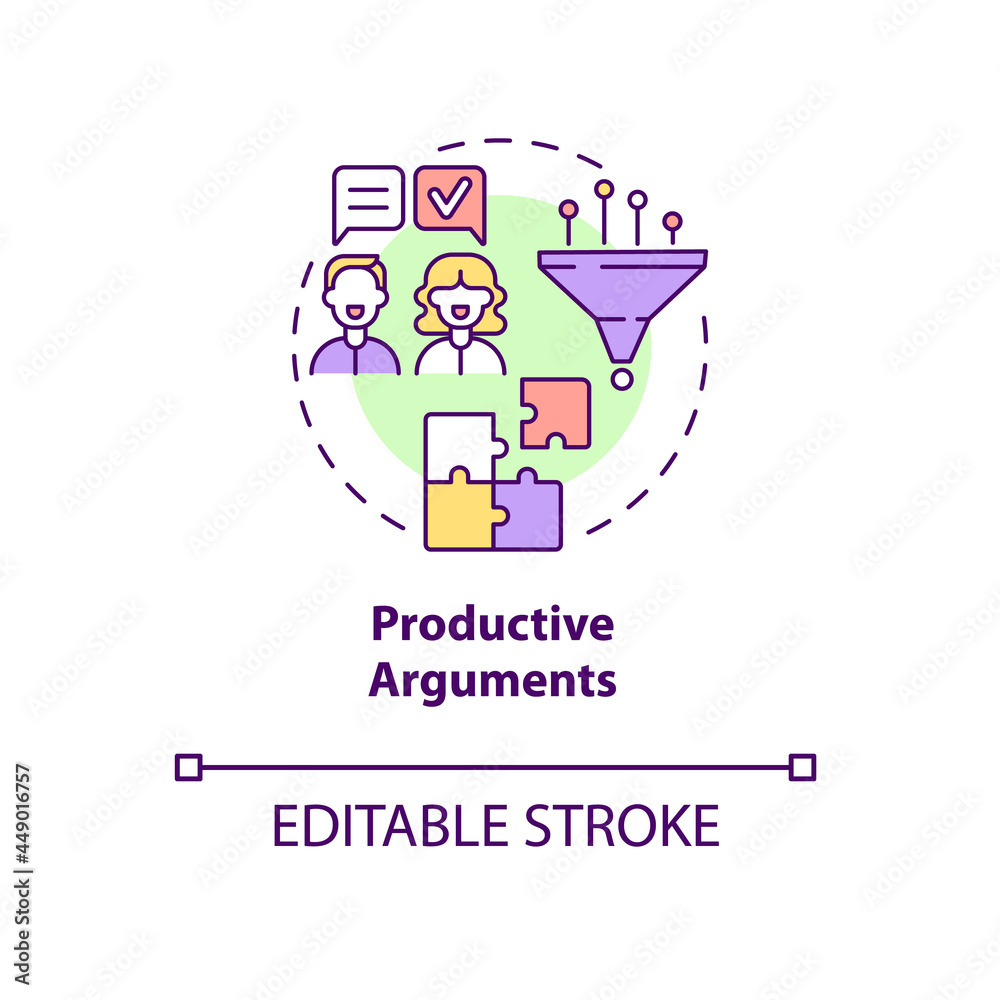 Productive arguments concept icon. Common problem solving. Respect and consensus. Mature relationships abstract idea thin line illustration. Vector isolated outline color drawing. Editable stroke