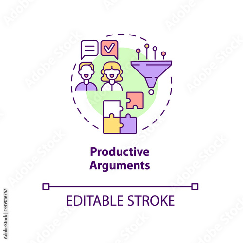 Productive arguments concept icon. Common problem solving. Respect and consensus. Mature relationships abstract idea thin line illustration. Vector isolated outline color drawing. Editable stroke