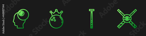 Set line Billiard cue, ball, Bowling and Crossed billiard cues and. Gradient color icons. Vector