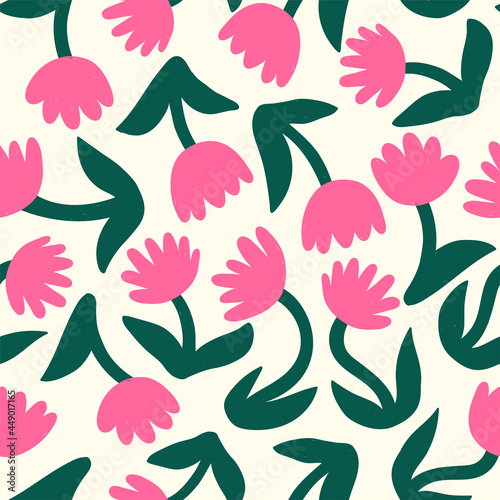 Modern pattern with simple pink flowers. Cute  naive print for textile, dresses, wallpaper and ect.