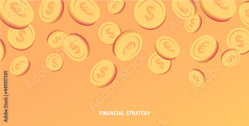 Business background with golden euro coins falling like rain from the top of the composition