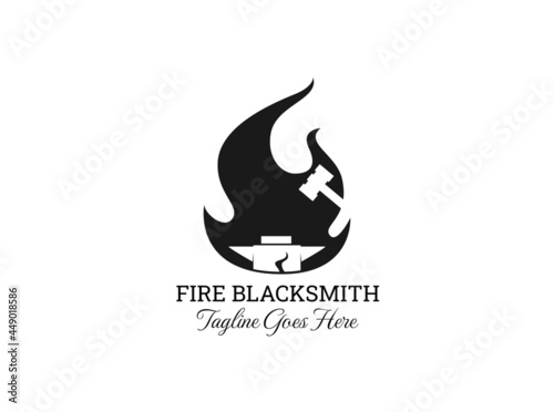 Silhouette of smoldering fire in ironwork workshop for blacksmith logo