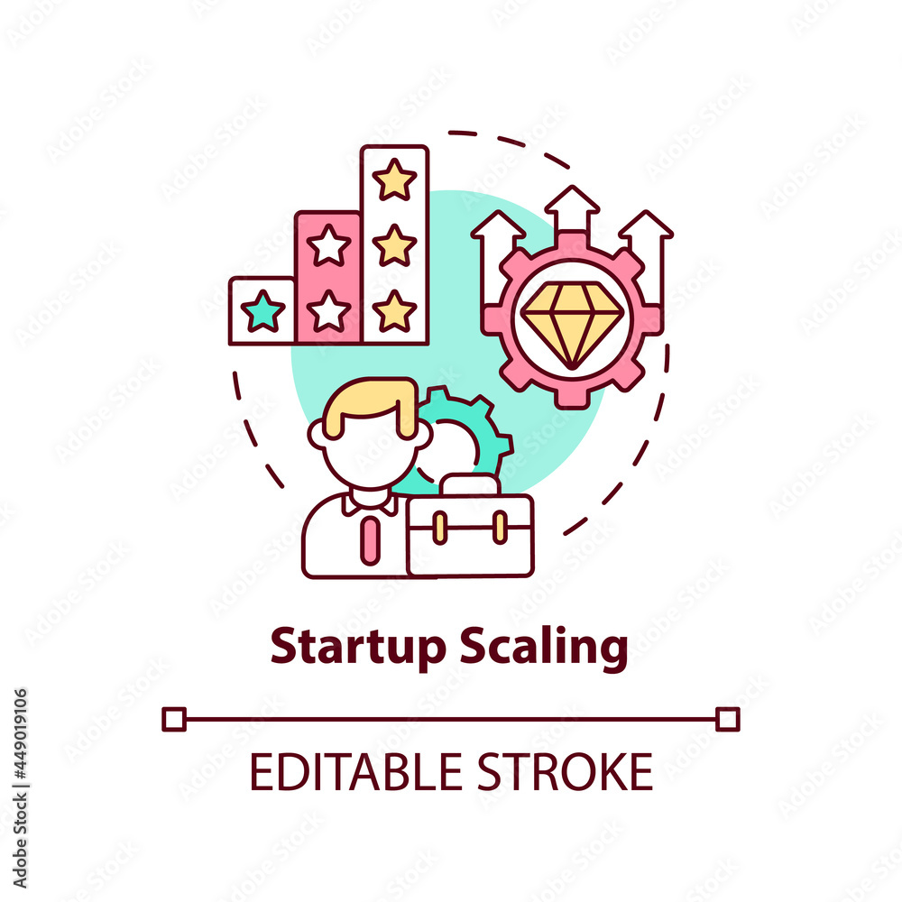 Startup scaling concept icon. Business growth. Company development and successful management.Project abstract idea thin line illustration. Vector isolated outline color drawing. Editable stroke