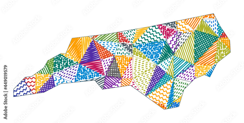 Kid style map of North Carolina. Hand drawn polygons in the shape of North Carolina. Vector illustration. Kid style map of North Carolina. Hand drawn polygons in the shape of North Carolina. Vector illustration.