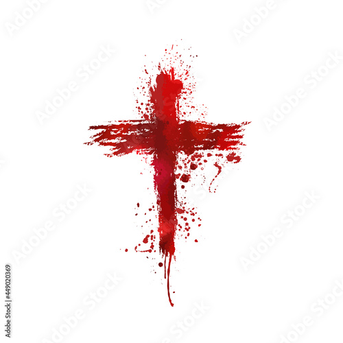 Red bloody cross. Cross made of Red blots. Happy easter. Vector illustration