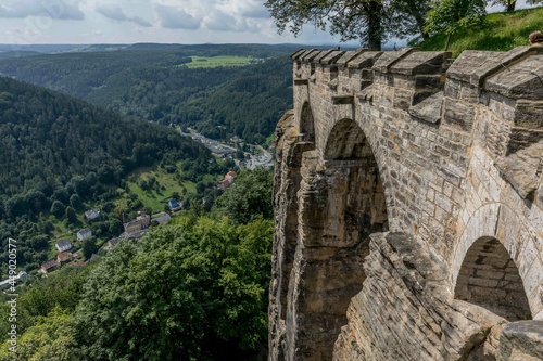 Aussicht über das Polenztal über die Sächsische Schweiz von Burg Hohnstein