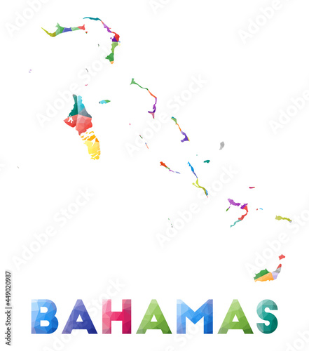 Bahamas - colorful low poly country shape. Multicolor geometric triangles. Modern trendy design. Vector illustration.