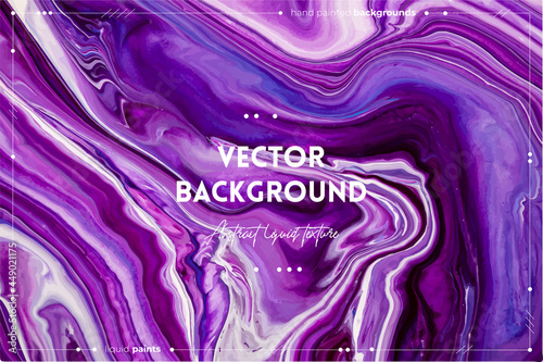 Fluid art texture. Abstract backdrop with swirling paint effect. Liquid acrylic picture with colorful mixed paints. Can be used for background or poster. Purple, blue and white overflowing colors.