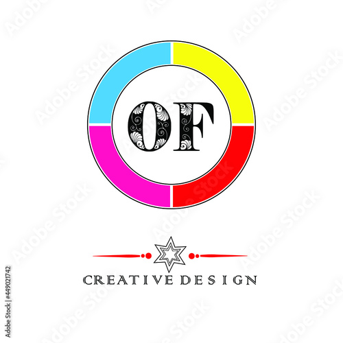 O F.OF floral letter logo.flower letter.floral letter logo design.creative lfloral letter in color circle. photo