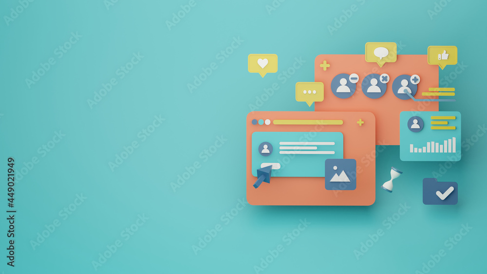 3d social media account management illustration concept background image 3d social media account management illustration concept background image