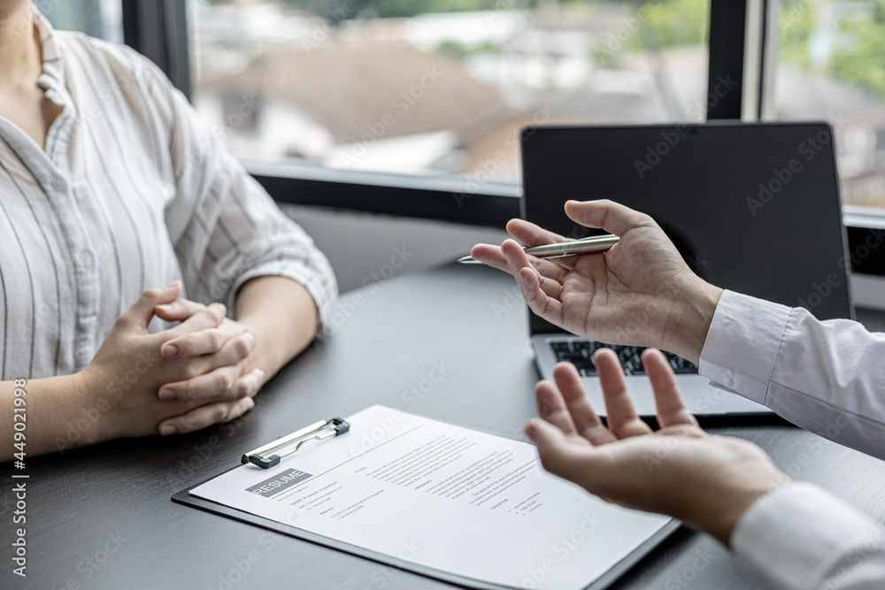 The HR department is explaining in detail the recruitment qualification for the position of the applicant's interest. and check resume applications. The concept of personnel allocation to work. The HR department is explaining in detail the recruitment qualification for the position of the applicant's interest. and check resume applications. The concept of personnel allocation to work.