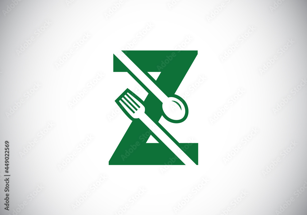 Initial Z monogram alphabet with a fork, spoon. Font emblem. Modern vector logo for cafe, restaurant, cooking business, and company identity Initial Z monogram alphabet with a fork, spoon. Font emblem. Modern vector logo for cafe, restaurant, cooking business, and company identity