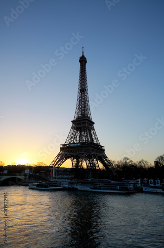 Eiffel Tower at sunrise by the Seine river  Paris  France