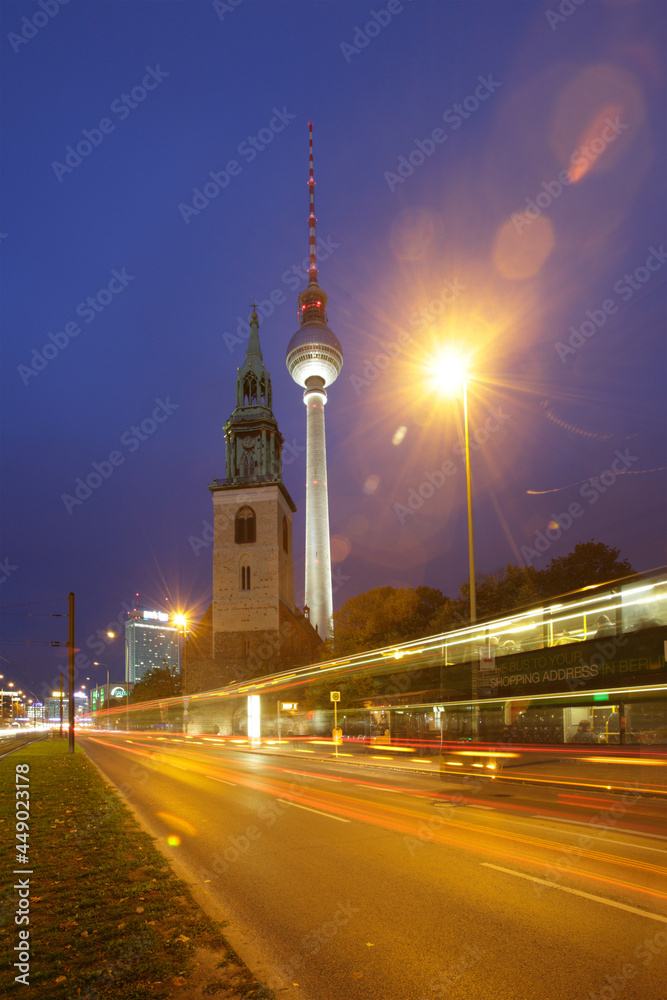 St. Mary's Church and the TV Tower in Alexanderplatz, Berlin