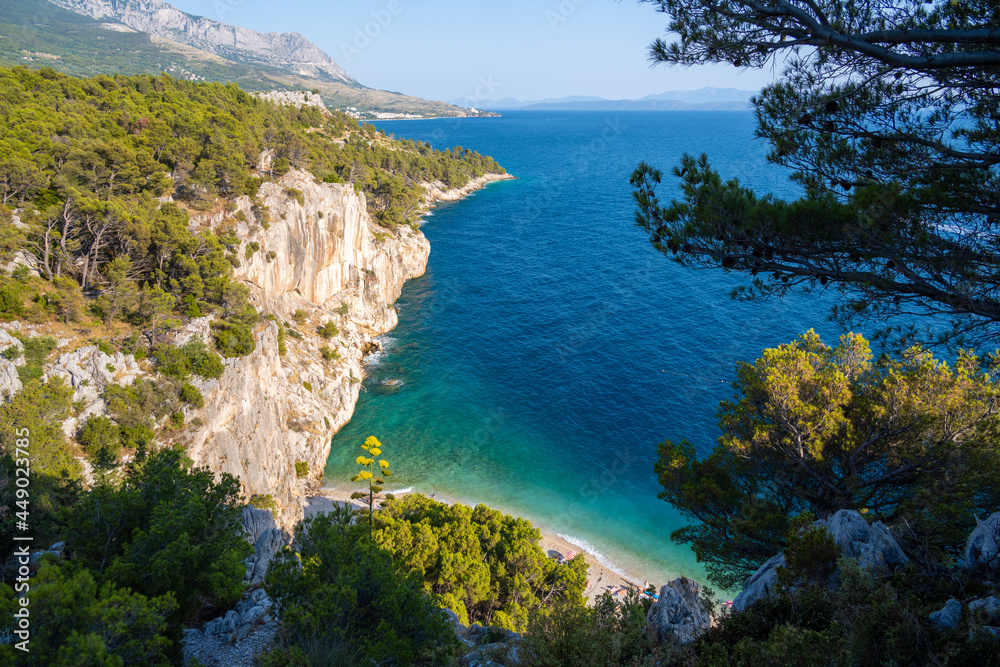 amazing view on Nugal beach in Makarska at sunset Dalmatia in Croatia