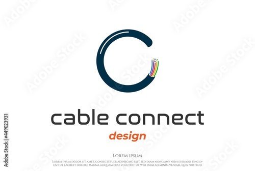 Simple Minimalist Cable Fiber Optic Logo Design Vector