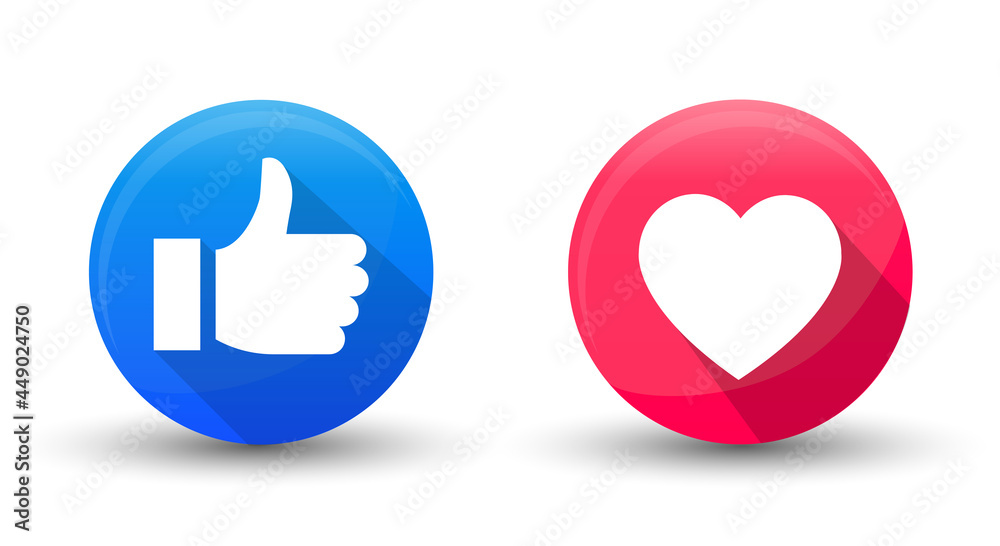 Thumb up and heart icon on white background. Vector illustration. Thumb up and heart icon on white background. Vector illustration.