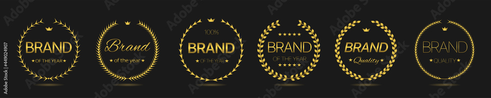 Fototapeta premium Brand of the year Golden laurel wreath label set