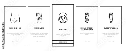Shave Treat Accessory Onboarding Mobile App Page Screen Vector. Razor For Shave Mustache And Beard, Epilator Device And Lotion For Shaving Leg Hair Illustrations