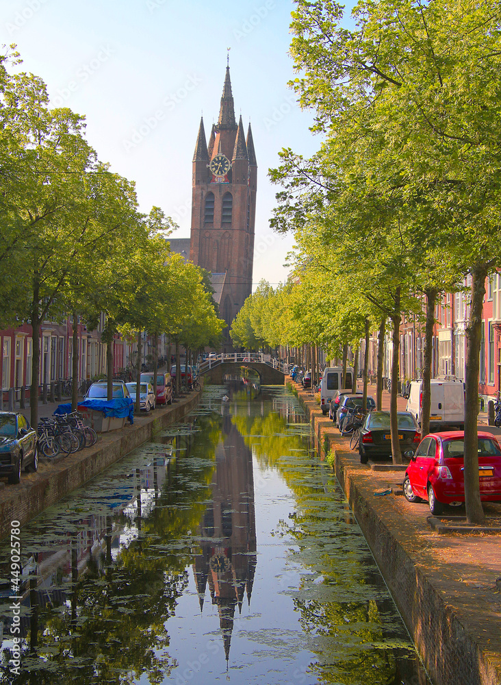 Oude Jan - leaning tower of the old church in Delft, Netherlands