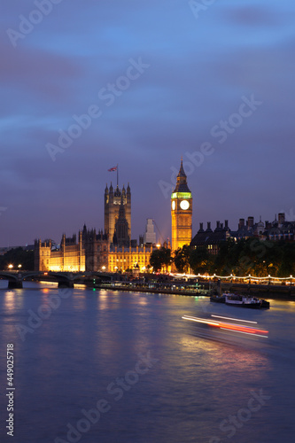 Palace of Westminster and Elizabeth Tower at dusk, London, UK