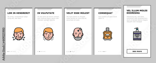 Shave Treat Accessory Onboarding Mobile App Page Screen Vector. Razor For Shave Mustache And Beard, Epilator Device And Lotion For Shaving Leg Hair Illustrations
