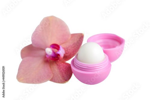 Lip balm isolated on white. Lip care concept