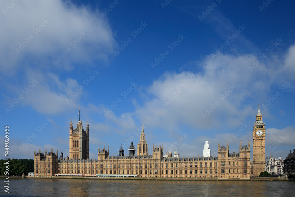 Palace of Westminster  viewed from across the river Thames, London, UK