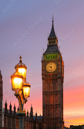 Elizabeth Tower or Big Ben at sunset, London, UK