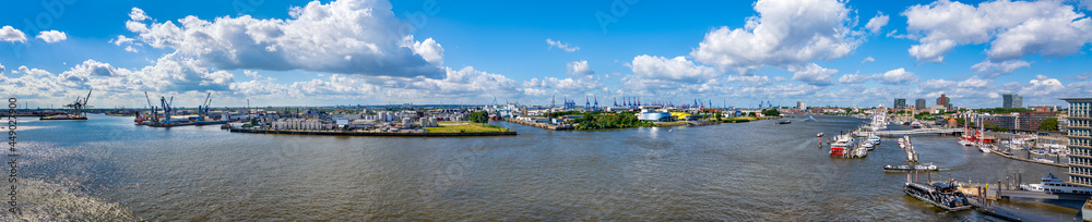 Hamburg, Germany. The harbor. Panoramic aerial view.