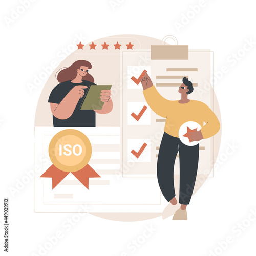 High quality sign abstract concept vector illustration. Quality control, high standard product, ISO certification, customer attraction, consumer decision, governmental control abstract metaphor.