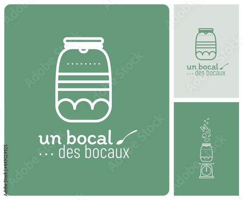 Logotype pour épicerie vrac, aliments biologiques,  bocaux réutilisables, aliments, produits secs, 