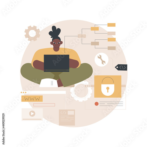 Back end development abstract concept vector illustration. Software development process, computer application, program code, programming language. Writing API and interface code abstract metaphor.