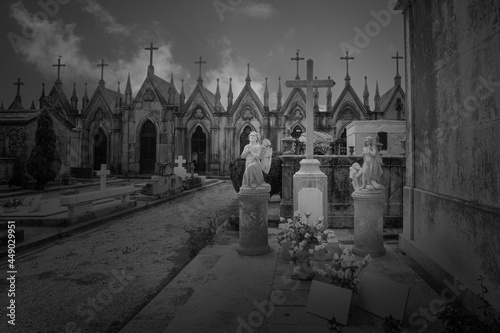 Old cemetery at night photo