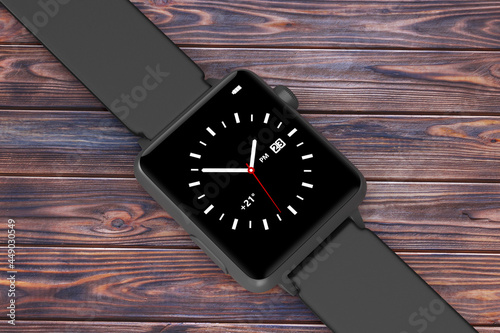 Wallpaper Mural Black Modern Smart Watch Mockup with Strap. 3d Rendering Torontodigital.ca