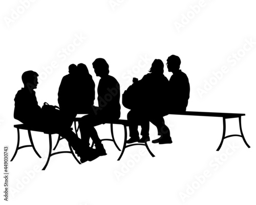 People sit on a park bench. Isolated silhouettes of people on a white background