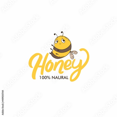 Bee honey logo design template. Linear style. Vector illustration

