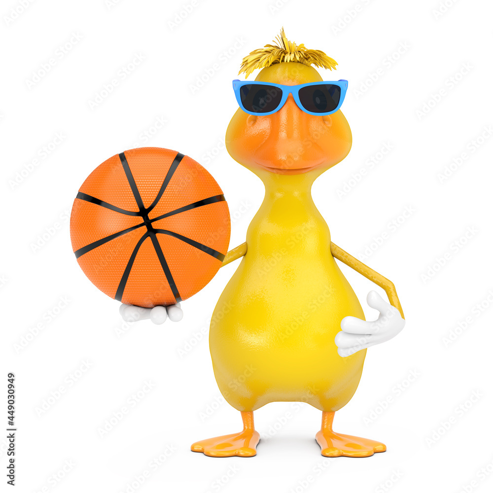 Cute Yellow Cartoon Duck Person Character Mascot with Basketball Ball. 3d  Rendering Stock Illustration | Adobe Stock
