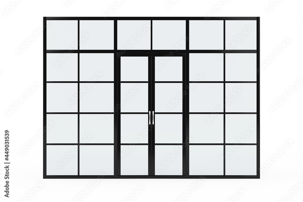 Glass Wall , Glass Room Divider with Doors. 3d Rendering