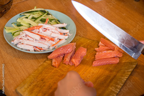 The process of making sushi at home.