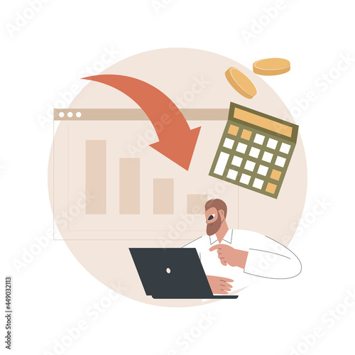 Calculating loss abstract concept vector illustration. Profit loss formula, accountancy service, calculating material losses, tax payment, calculate expenses, microeconomics abstract metaphor.