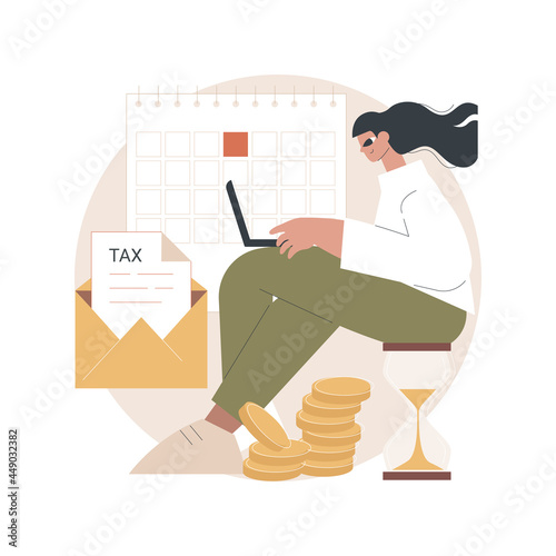 Tax payment deadline abstract concept vector illustration. Tax planning and preparation, vat payment deadline reminder, fiscal year calendar, estimated refund and return date abstract metaphor.