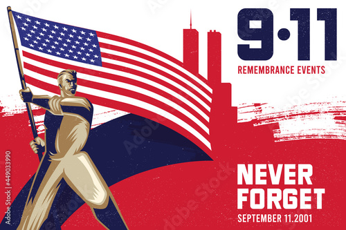 Man holding an American flag 9.11 patriot day background illustration