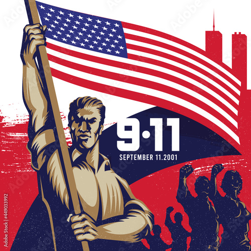 Man holding an American flag 9.11 patriot day background banner