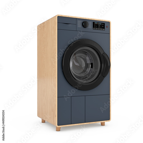 Abstract Modern Fashion Elegant Wooden Washing Machine. 3d Rendering