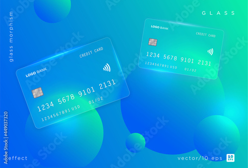 Vector image in the style of Glass Morphism.
Translucent bank card, frosted glass and circles. Place for your text.